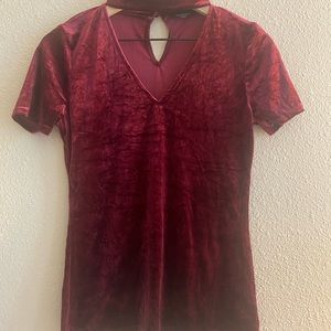 Burgundy velvet half sleeve cute top